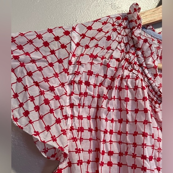 Vineyard Vines Red and White Patterned Cotton Blouse Flowy Checkered Lightweight - Picture 4 of 9